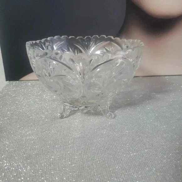 French Brilliant Cut Crystal Curled Footed Bowl - Picture 1 of 3